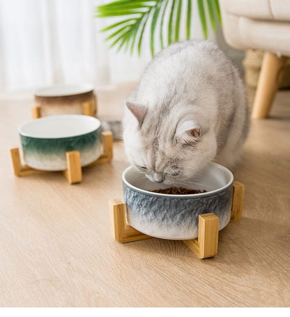 Keramik Hundenapf und Katzennapf 1 wisheum.ch Blau Bambus Holzrahmen 