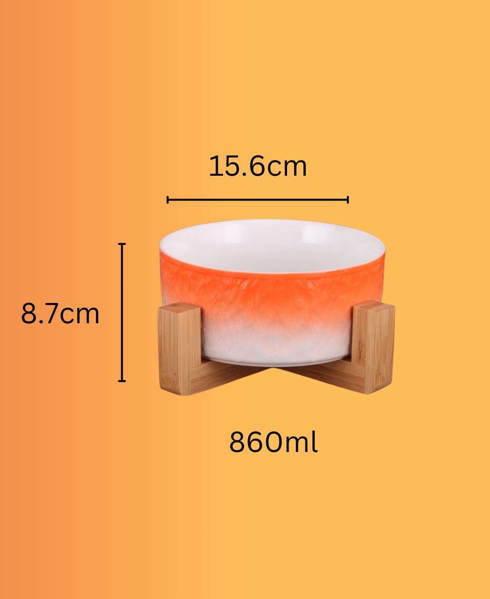 Keramik Hundenapf und Katzennapf 1 wisheum.ch OrangeBambus Holzrahmen 